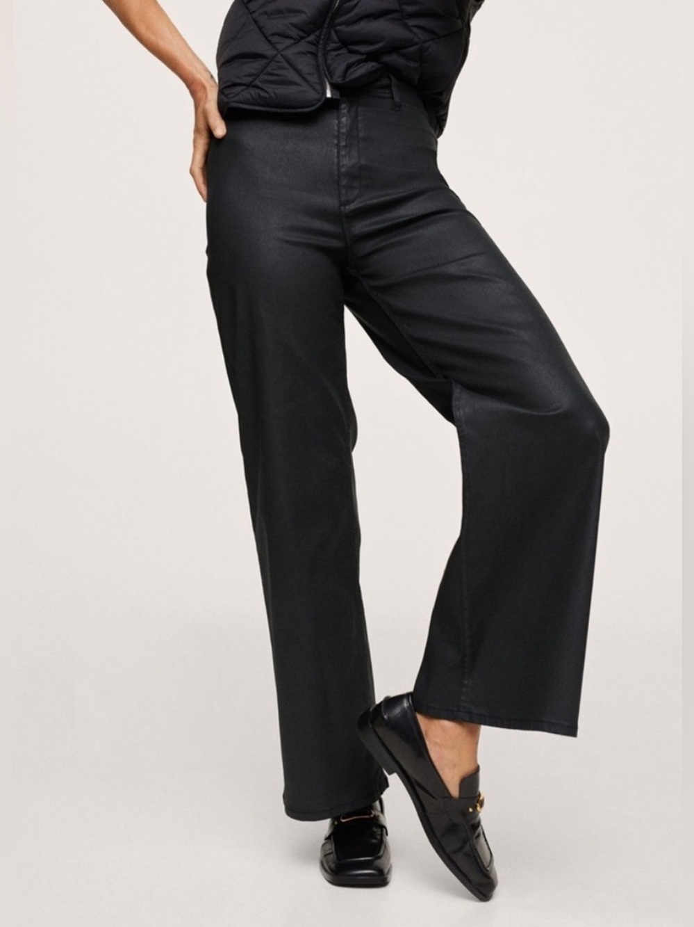 Mango Coated Jeans Culotte High Waist Catherine Ankle Black Wide Leg Size 10 NWT